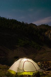 Preview wallpaper tent, camping, nature, mountains, lake, evening