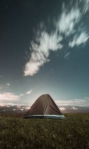 Preview wallpaper tent, camping, nature, night, city, view