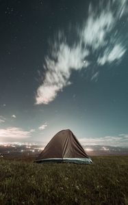 Preview wallpaper tent, camping, nature, night, city, view