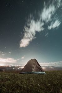 Preview wallpaper tent, camping, nature, night, city, view