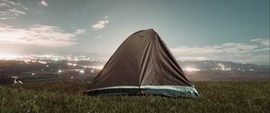 Preview wallpaper tent, camping, nature, night, city, view