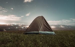 Preview wallpaper tent, camping, nature, night, city, view