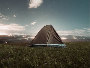 Preview wallpaper tent, camping, nature, night, city, view