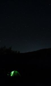 Preview wallpaper tent, camping, night, starry sky, darkness