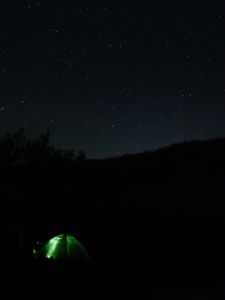 Preview wallpaper tent, camping, night, starry sky, darkness