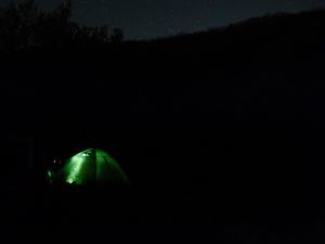 Preview wallpaper tent, camping, night, starry sky, darkness