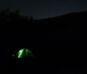 Preview wallpaper tent, camping, night, starry sky, darkness