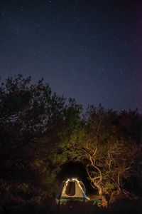 Preview wallpaper tent, camping, night, trees, starry sky