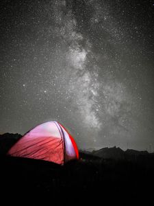 Preview wallpaper tent, camping, night, stars, starry sky