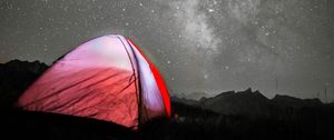 Preview wallpaper tent, camping, night, stars, starry sky