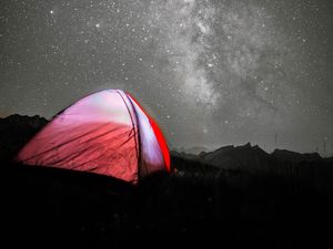 Preview wallpaper tent, camping, night, stars, starry sky