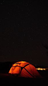 Preview wallpaper tent, camping, night, starry sky, stars