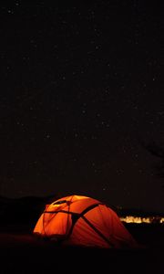 Preview wallpaper tent, camping, night, starry sky, stars