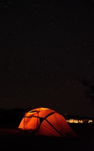 Preview wallpaper tent, camping, night, starry sky, stars