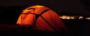 Preview wallpaper tent, camping, night, starry sky, stars