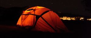 Preview wallpaper tent, camping, night, starry sky, stars