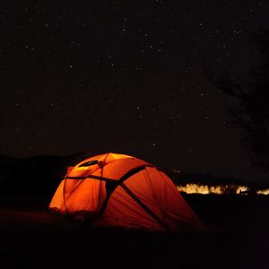 Preview wallpaper tent, camping, night, starry sky, stars