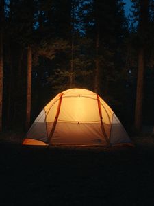 Preview wallpaper tent, camping, night, forest, dark