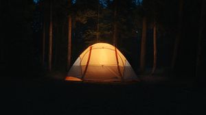 Preview wallpaper tent, camping, night, forest, dark