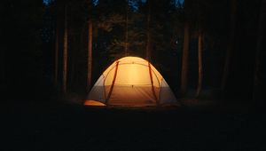 Preview wallpaper tent, camping, night, forest, dark