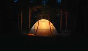 Preview wallpaper tent, camping, night, forest, dark