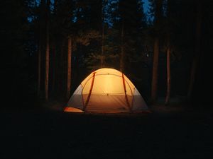 Preview wallpaper tent, camping, night, forest, dark