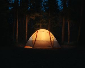 Preview wallpaper tent, camping, night, forest, dark