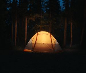 Preview wallpaper tent, camping, night, forest, dark