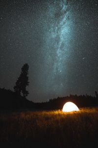 Preview wallpaper tent, camping, night, nature, starry sky, dark