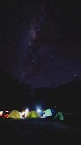 Preview wallpaper tent, camping, starry sky, tents, night