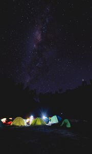 Preview wallpaper tent, camping, starry sky, tents, night