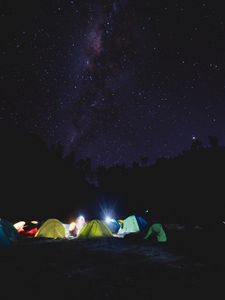 Preview wallpaper tent, camping, starry sky, tents, night