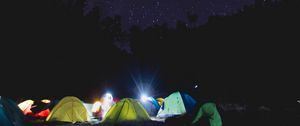 Preview wallpaper tent, camping, starry sky, tents, night