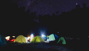 Preview wallpaper tent, camping, starry sky, tents, night