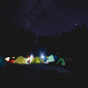 Preview wallpaper tent, camping, starry sky, tents, night