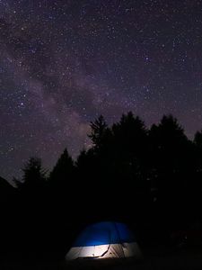 Preview wallpaper tent, camping, stars, sky, night, dark