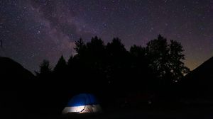Preview wallpaper tent, camping, stars, sky, night, dark