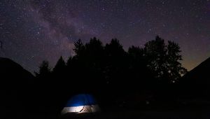 Preview wallpaper tent, camping, stars, sky, night, dark