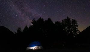 Preview wallpaper tent, camping, stars, sky, night, dark