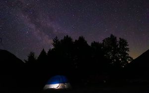 Preview wallpaper tent, camping, stars, sky, night, dark