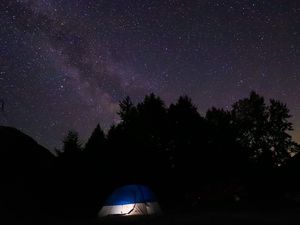 Preview wallpaper tent, camping, stars, sky, night, dark