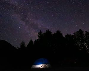 Preview wallpaper tent, camping, stars, sky, night, dark