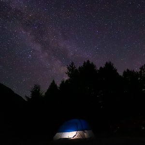 Preview wallpaper tent, camping, stars, sky, night, dark