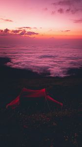 Preview wallpaper tent, camping, sunset, clouds, beautiful