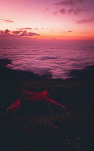 Preview wallpaper tent, camping, sunset, clouds, beautiful