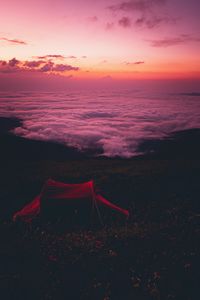 Preview wallpaper tent, camping, sunset, clouds, beautiful