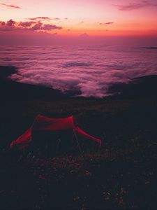 Preview wallpaper tent, camping, sunset, clouds, beautiful