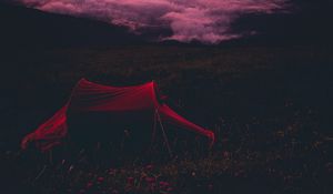 Preview wallpaper tent, camping, sunset, clouds, beautiful