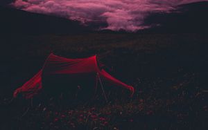 Preview wallpaper tent, camping, sunset, clouds, beautiful