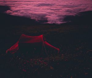 Preview wallpaper tent, camping, sunset, clouds, beautiful